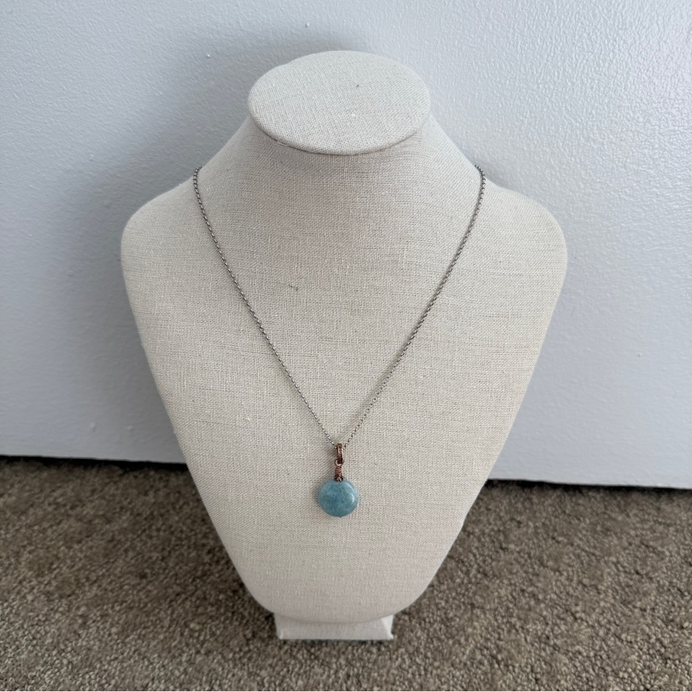 Anatoli Aquamarine Round Pendant Necklace: Sterling Silver/18k gold vermeil 18”